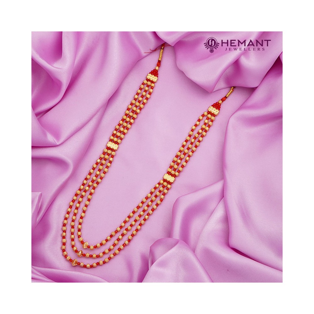 पारंपरिक महाराष्ट्रीयन कोल्हापुरी स्पॉट माला रंग 3 लाइन लाल