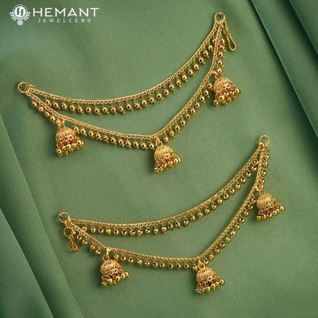 Traditional Maharashtrian Kolhapuri Micro Gold Plated Kan Chain II Line 3 Zumka