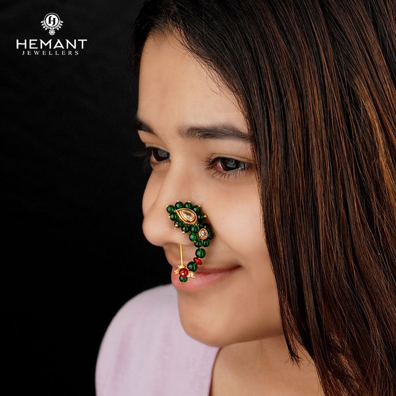 Traditional Maharashtrian Kolhapuri Micro Gold Plated Nath Green(Nose Pin)