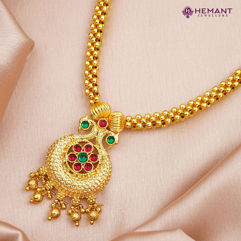 Traditional Maharashtrian Kolhapuri Micro Gold Plated Thushi 2 No. Peacock