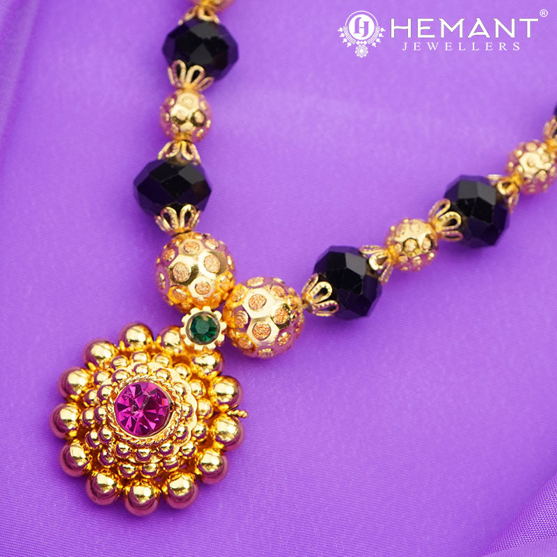 Disco Mala 12 MM Black Saj 0-2-5  | Micro Gold Plated Mangalsutra - 155