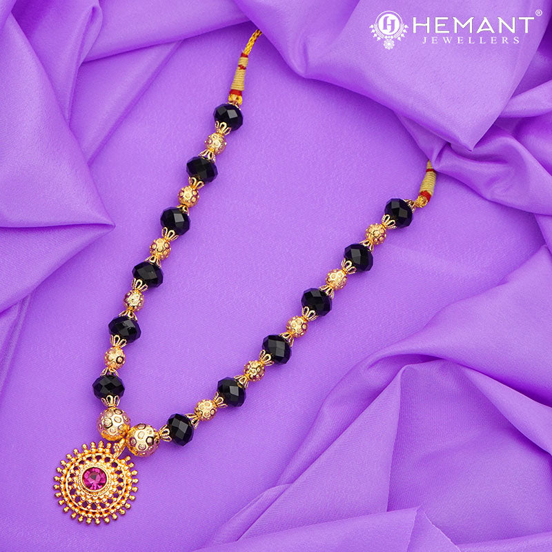 Elegant Black Bead Mangalsutra with Ruby Pendant 158