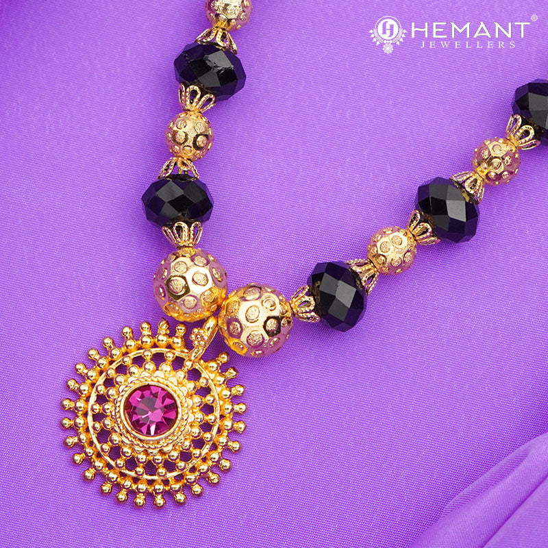 Elegant Black Bead Mangalsutra with Ruby Pendant 158