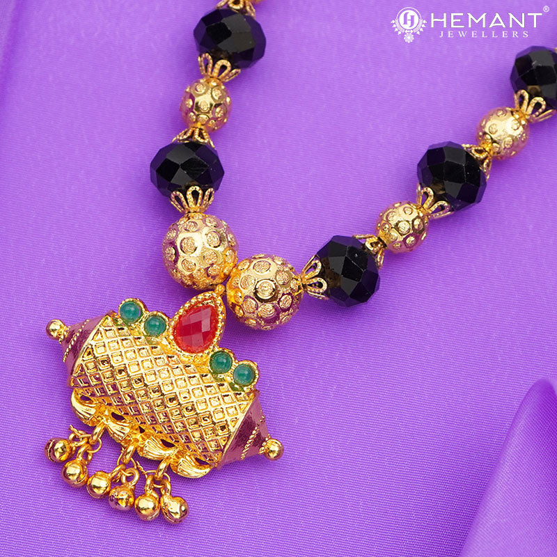 Micro Gold Plated Beaded Taviz Mangalsutra with Designer Pendant – 160