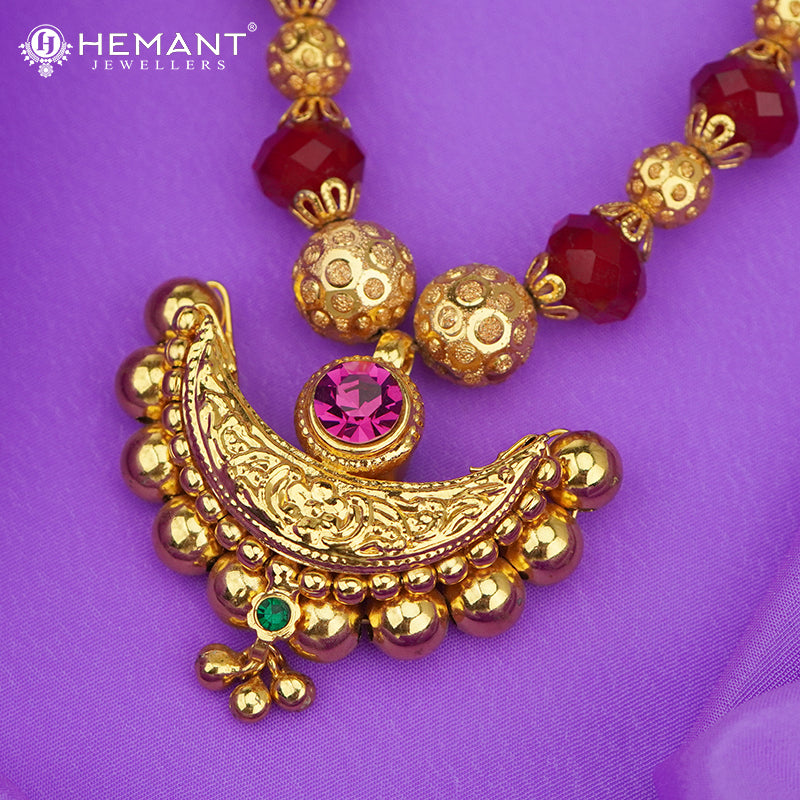 Disco Mala 12 MM Red Chand 10 MM  | Micro Gold Plated Mangalsutra - 171
