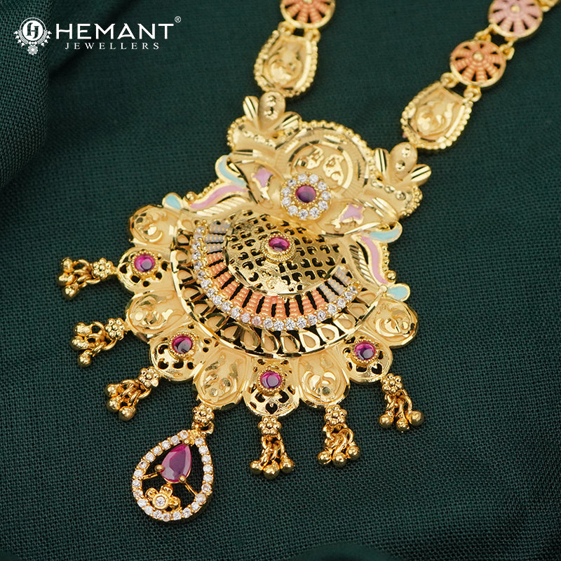 Forming Gold Rajwadi Necklace Set with Earrings and Hand Setting AD stone work – 1844
