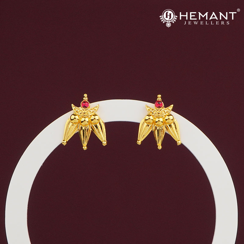Micro Gold Plated Chandrakor Ear Tops with 3-Leaf Drop Design – 1900