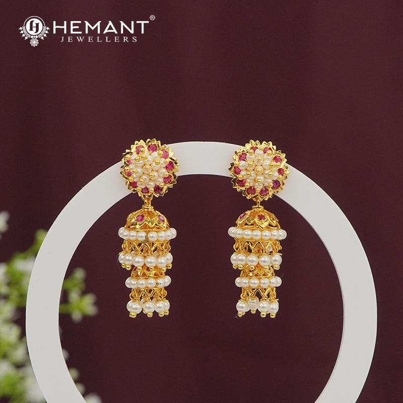 Traditional Maharashtrian Kolhapuri Pearl Tops/Earrings with Zumka - 2037