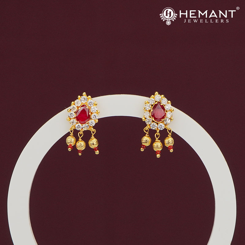 Micro Gold Plated Red Teardrop Earrings with Zircon Halo – 2213