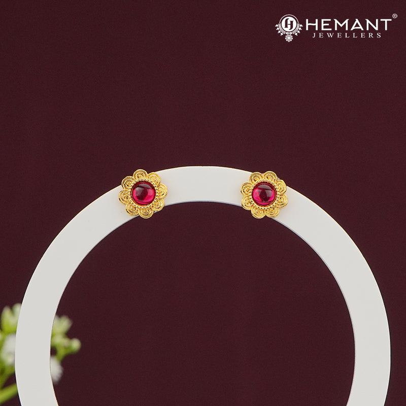Micro Gold Plated Jilebi Stud Earrings with Red Stone – 2229