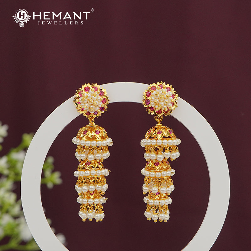 Traditional Maharashtrian Kolhapuri Pearl Tops/Earrings with Zumka - 23