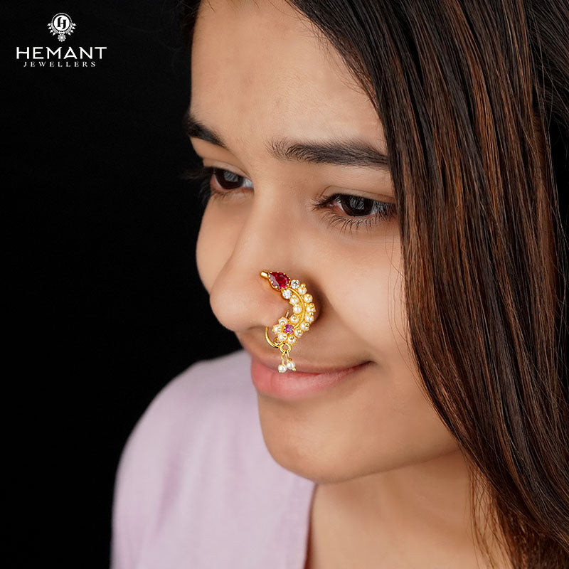 Traditional Maharashtrian Kolhapuri Micro Gold Plated Nath A (Nose Pin)