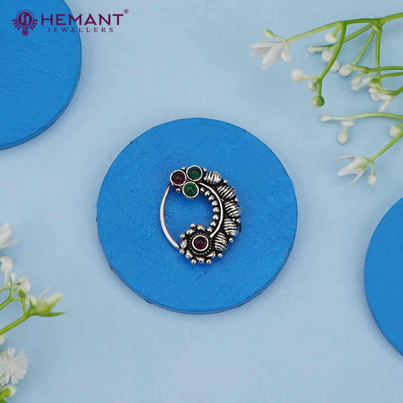 Traditional Oxidized Silver Plated Nath/Nose Pin (Pressing) 3058