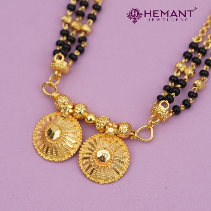 Gold-Plated Multi-Strand Mangalsutra with Wati/Vati Pendants – Black & Gold Beaded Design 3253