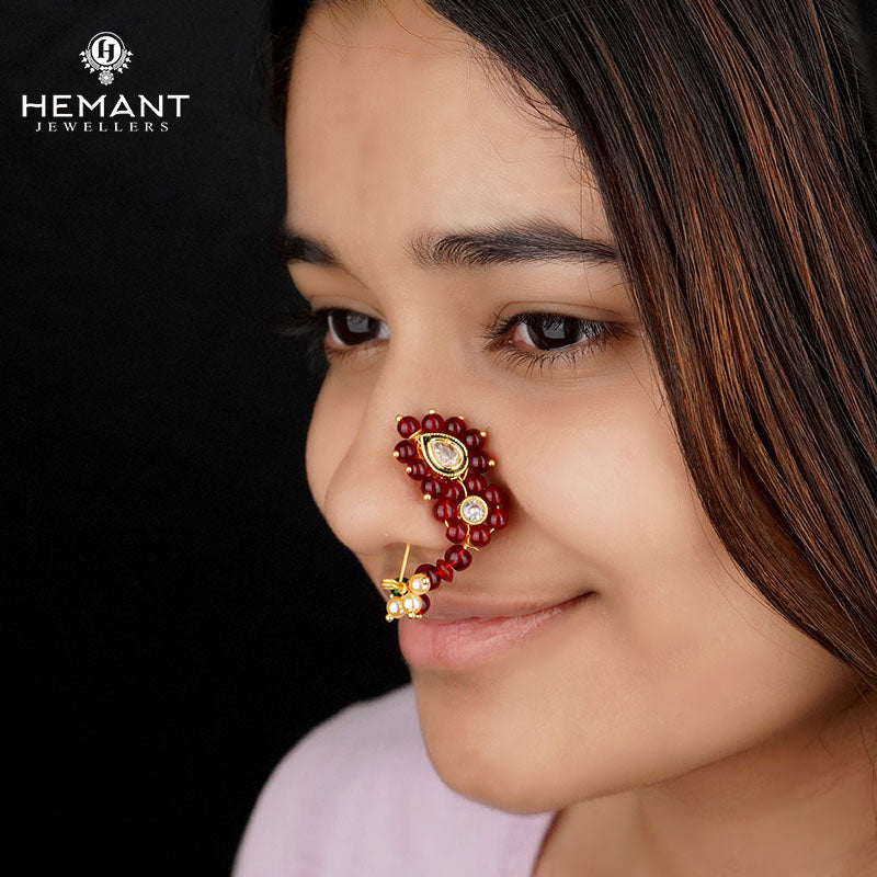 Traditional Maharashtrian Kolhapuri Micro Gold Plated Nath Red(Nose Pin)