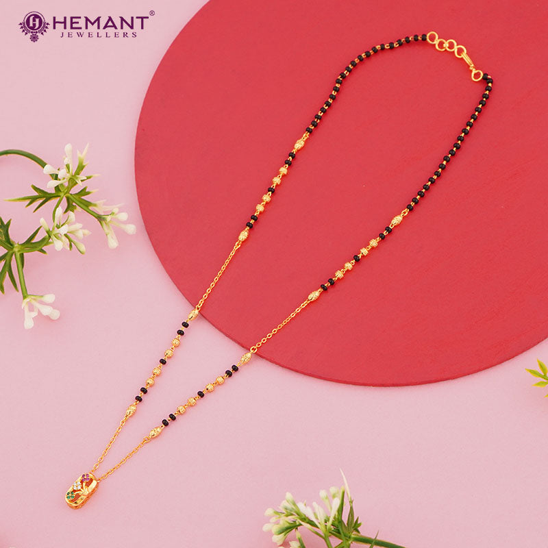 Elegant Gold-Plated Short Mangalsutra with Delicate Beaded Chain & Pendant