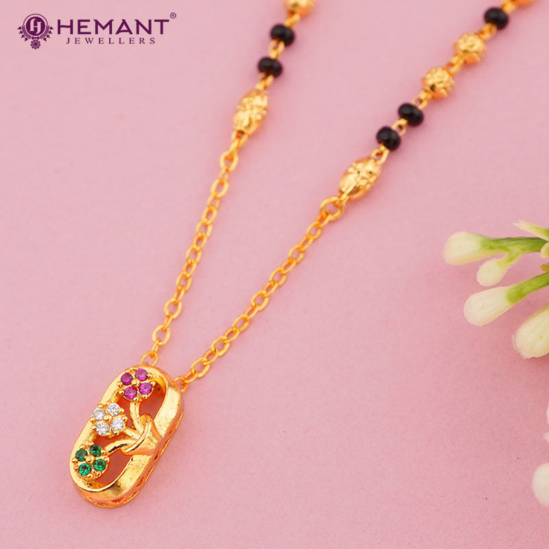 Elegant Gold-Plated Short Mangalsutra with Delicate Beaded Chain & Pendant