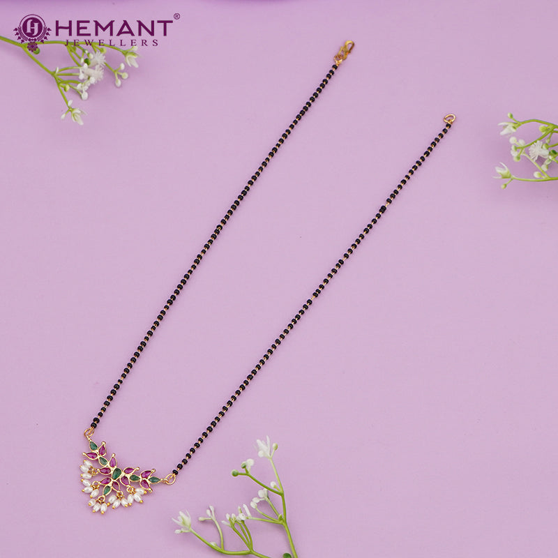 Elegant Gold-Plated Short Mangalsutra with Delicate Beaded Chain & Pendant 3350