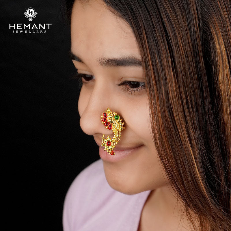 Traditional Maharashtrian Kolhapuri Micro Gold Plated Nath Golden E (Nose Pin)