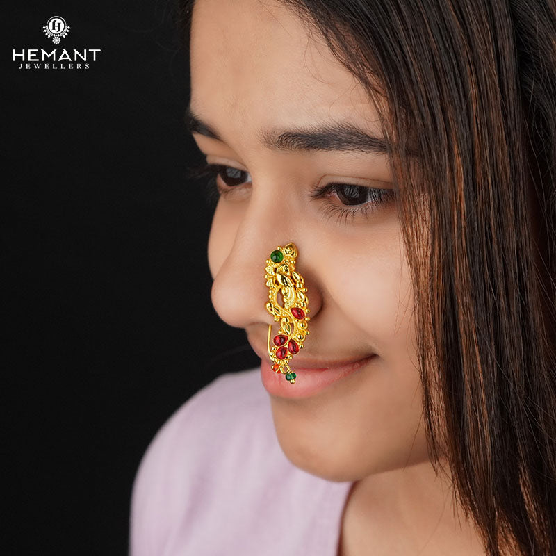 Traditional Maharashtrian Kolhapuri Micro Gold Plated Nath Golden G (Nose Pin)