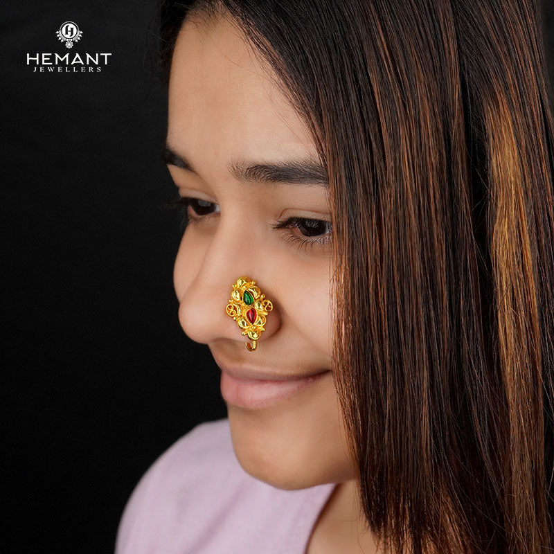 Traditional Maharashtrian Kolhapuri Micro Gold Plated Nose Pin B