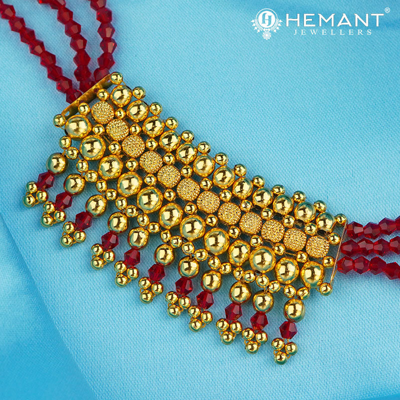 Traditional Maharashtrian Kolhapuri Mangalsutra Patch Zalar Red