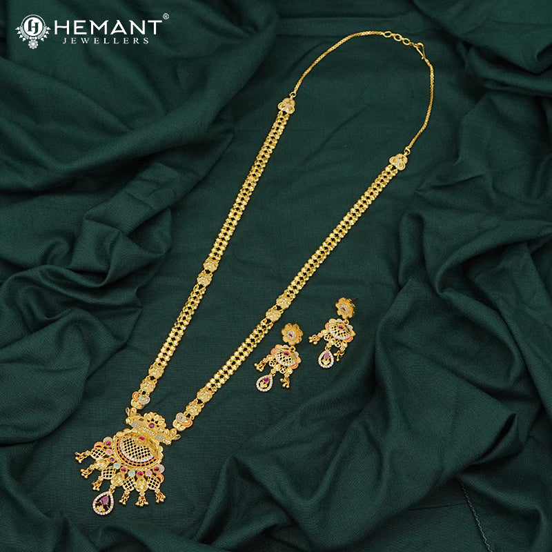Forming Gold Rajwadi Necklace Set with Earrings and Hand Setting AD stone work – 3544