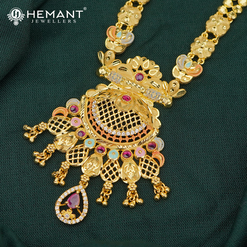 Forming Gold Rajwadi Necklace Set with Earrings and Hand Setting AD stone work – 3544