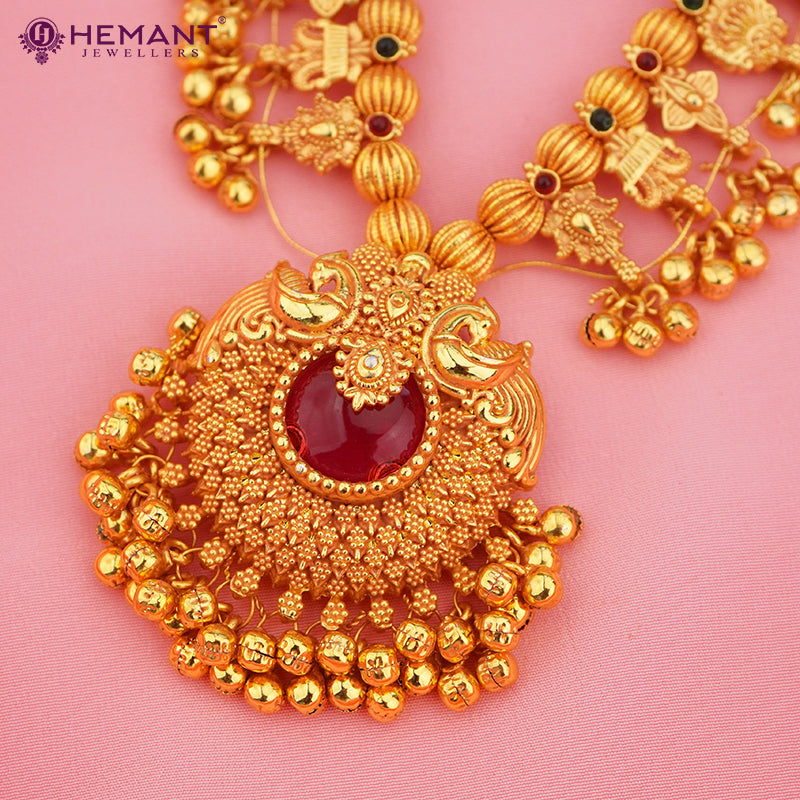 Traditional Maharashtrian Kolhapuri Antique Finish Saaj Geru 4 Panadi 23 Pan Saj Laxmi RG A (with earrings)