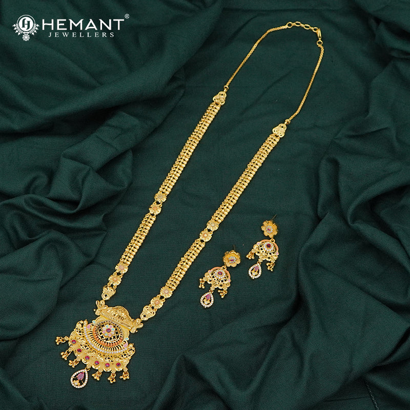 Forming Gold Rajwadi Necklace Set with Earrings and Hand Setting AD stone work – 3783