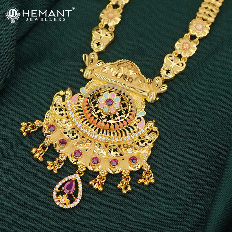 Forming Gold Rajwadi Necklace Set with Earrings and Hand Setting AD stone work – 3783