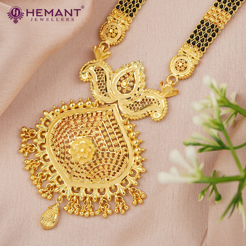 Forming Gold 32" Mangalsutra with Floral & Peacock Pendant