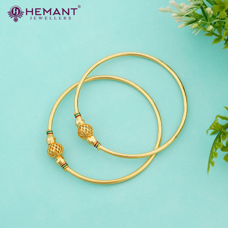 Elegant Gold-Plated Kada Bangles with Intricate Detailing