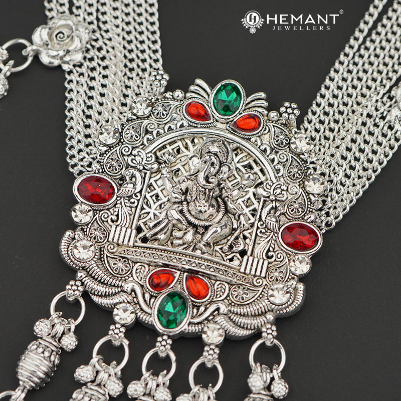Traditional Oxidized Silver-Tone Ganpati Mekhala Waist Ornament – 4186