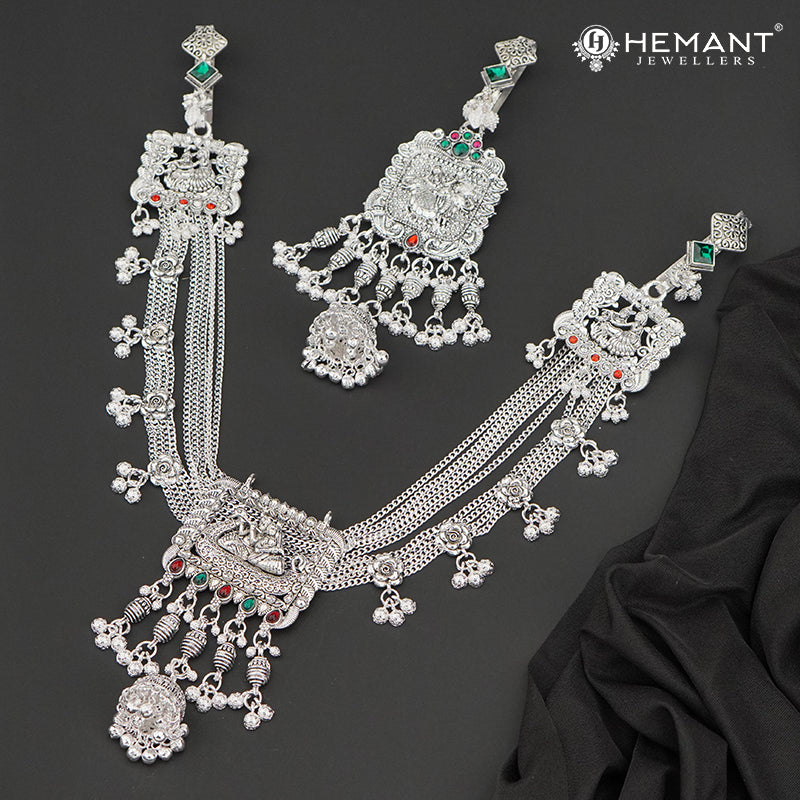 Traditional Oxidized Silver-Tone Radha Krishna Motif Mekhala with Matching Juda – Bridal Waist Ornament – 4191