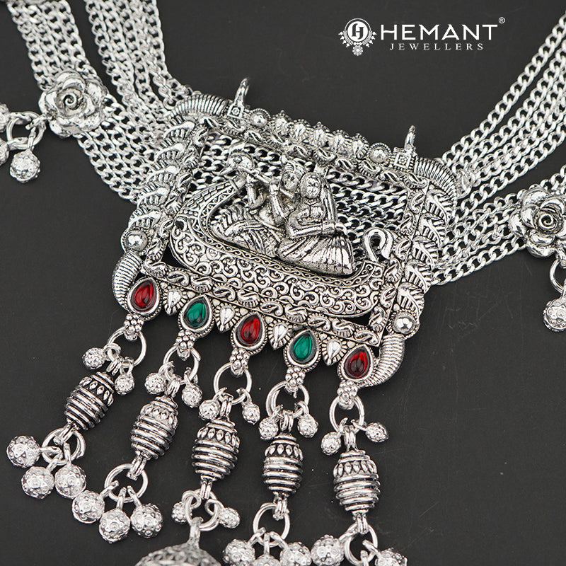 Traditional Oxidized Silver-Tone Radha Krishna Motif Mekhala with Matching Juda – Bridal Waist Ornament – 4191