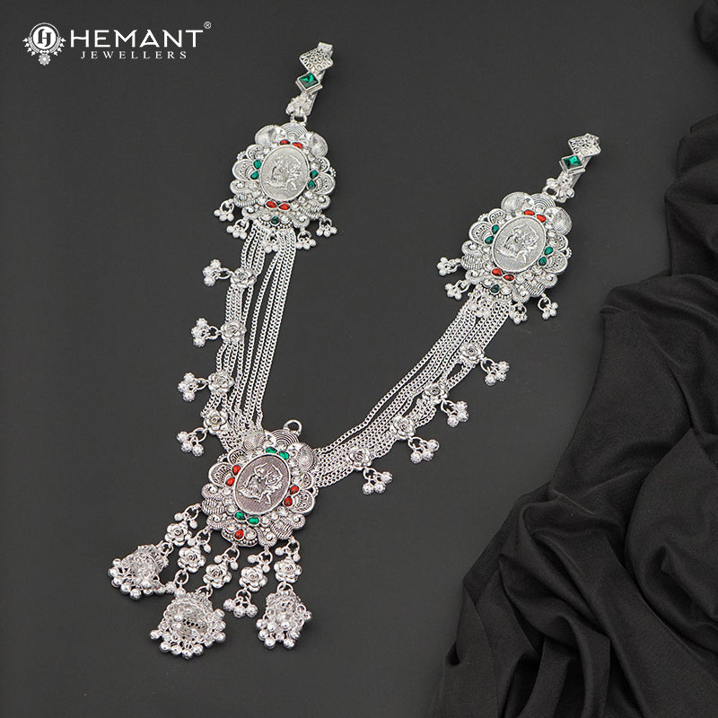 Traditional Oxidized Silver-Tone Radha Krishna Motif Mekhala – Bridal Waist Ornament – 4192