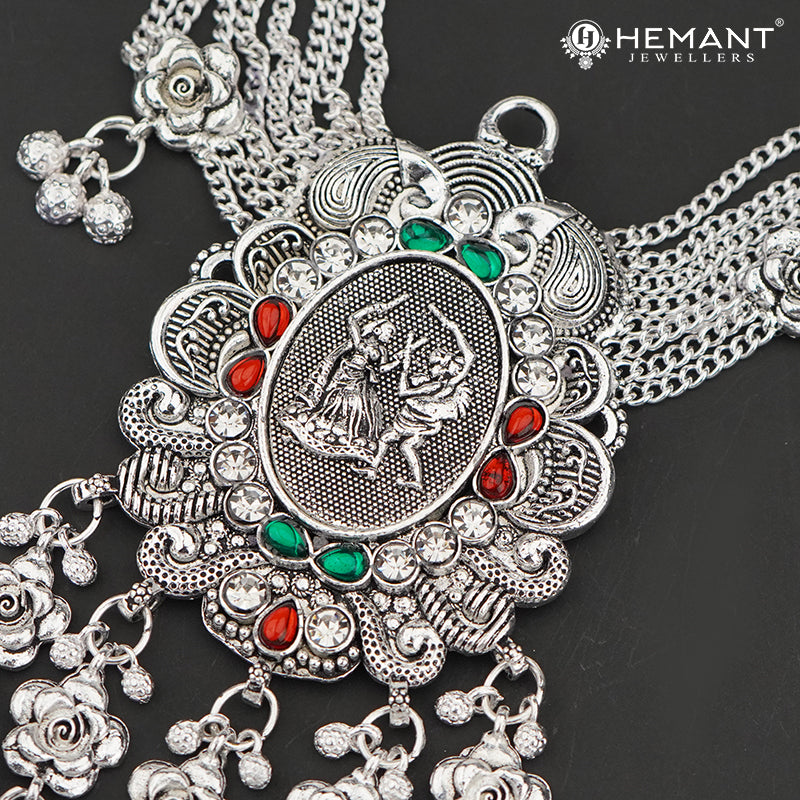 Traditional Oxidized Silver-Tone Radha Krishna Motif Mekhala – Bridal Waist Ornament – 4192