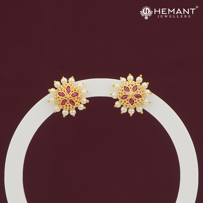 Round Floral Pearl Stud Earrings – 4232