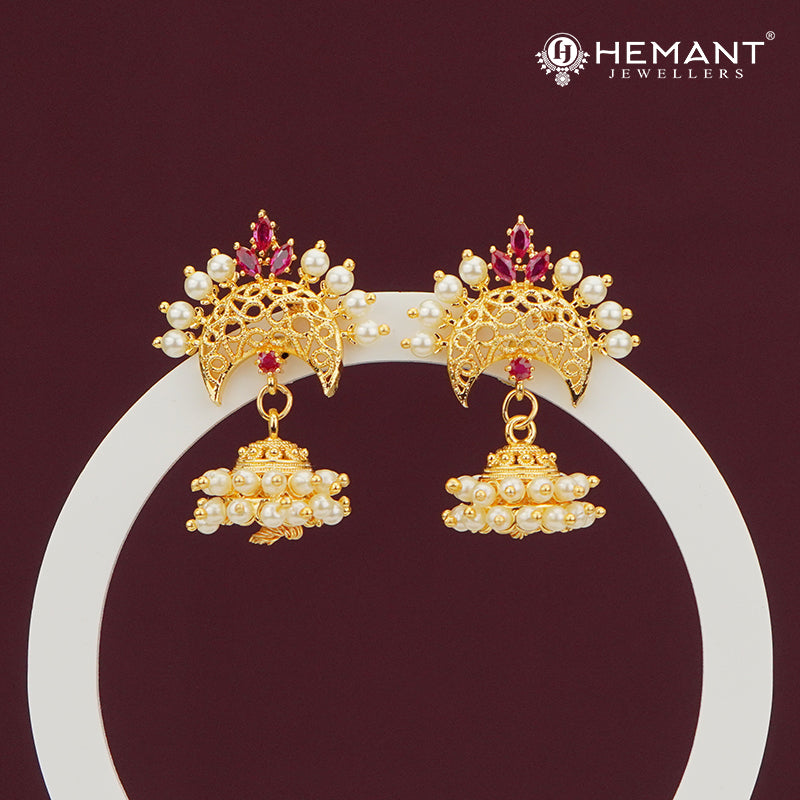 Crescent Pearl Dome Jhumka Earrings – 4264