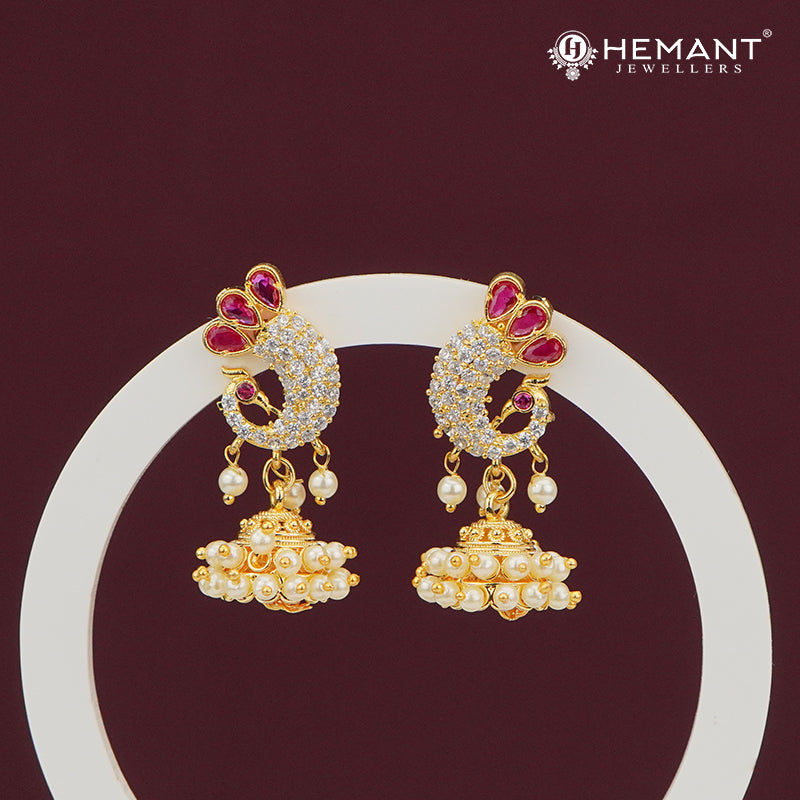 Sparkling Peacock Jhumka Earrings with Pearls – 4279