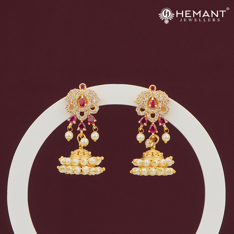 CZ & Ruby Drop Bridal Jhumka Earrings – 4280
