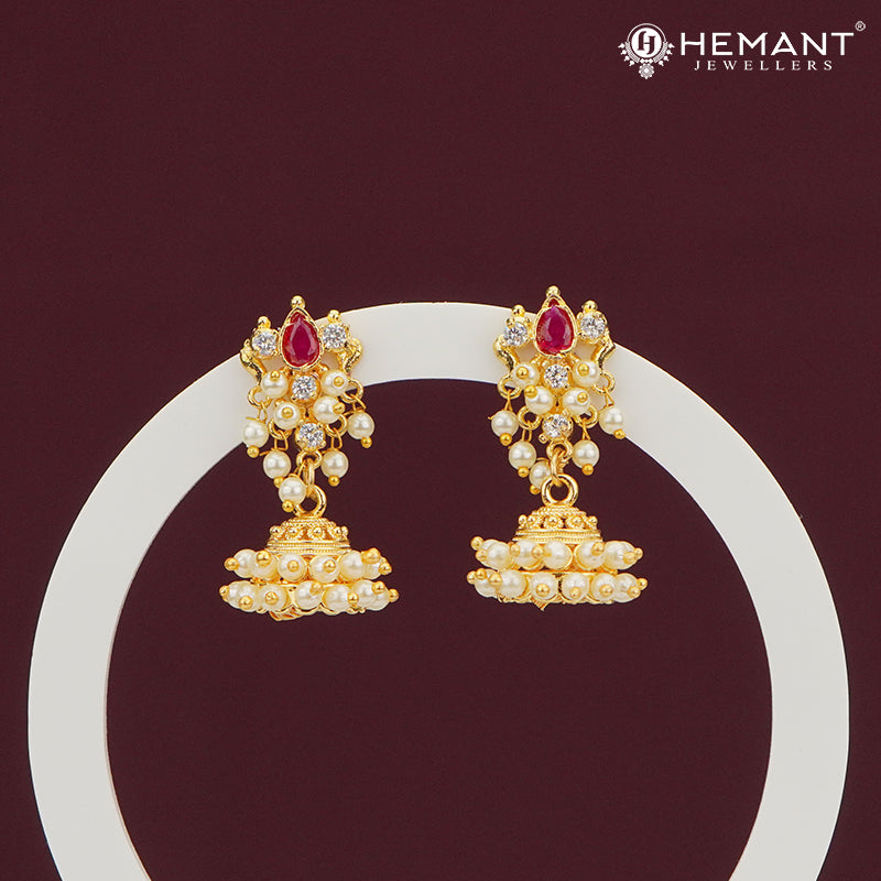 Ruby Teardrop Bridal Pearl Jhumka Earrings – 4281