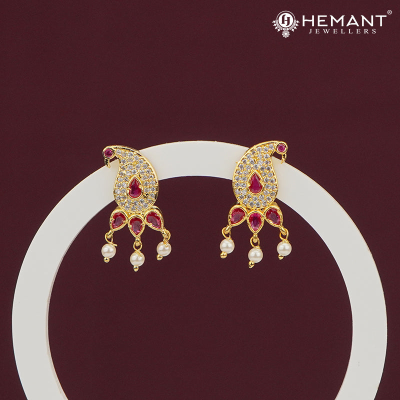 Elegant Ruby Drop Paisley CZ Stud Earrings – 4283