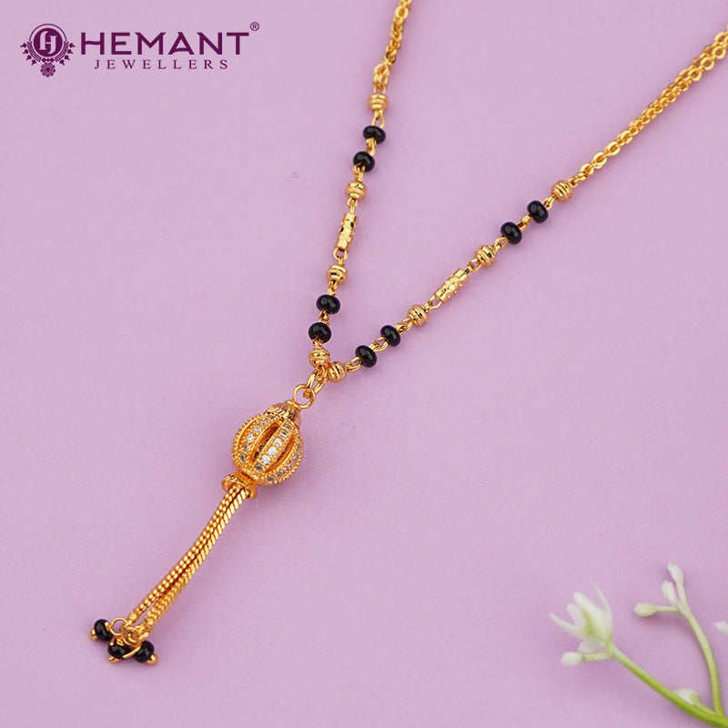 Delicate Gold-Plated Double-Layer Bead Mangalsutra with Dome Pendant – 4296