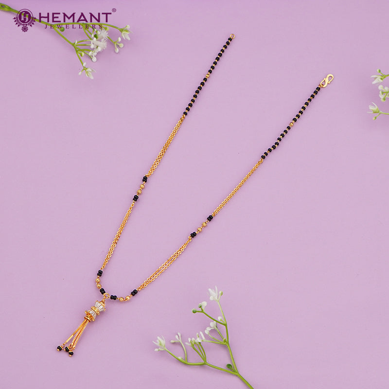 Gold-Plated Elegant Bead Mangalsutra with Layered Cylindrical Pendant – 4298