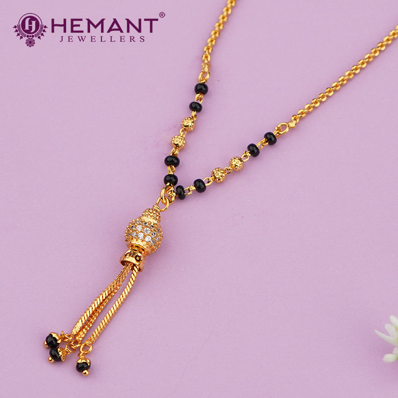 Delicate Gold-Plated Black Bead Mangalsutra with Pendant – 4299