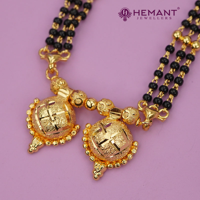 Micro Gold-Plated Multi-Strand Mangalsutra with Wati/Vati Pendant – Black & Gold Beaded Design - 4306
