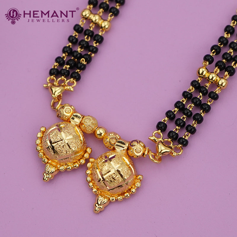 Micro Gold-Plated Multi-Strand Mangalsutra with Wati/Vati Pendant – Black & Gold Beaded Design - 4311