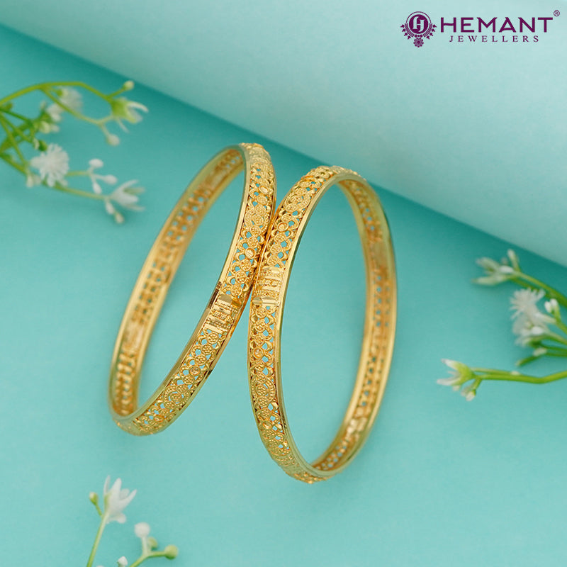 Gold-Finish Jali Work Bangles with Floral Detailing – 4348-50